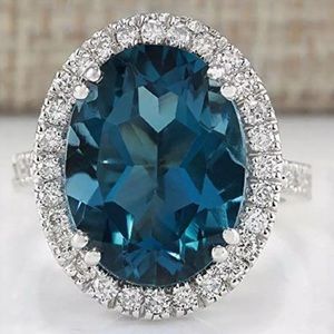 💯 NEW LONDON BLUE 925 STERLING SILVER OVAL DIAMOND RING
